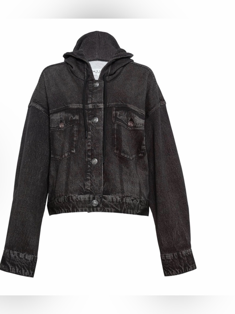 rag & bone Washed Black Hooded Denim Jacket